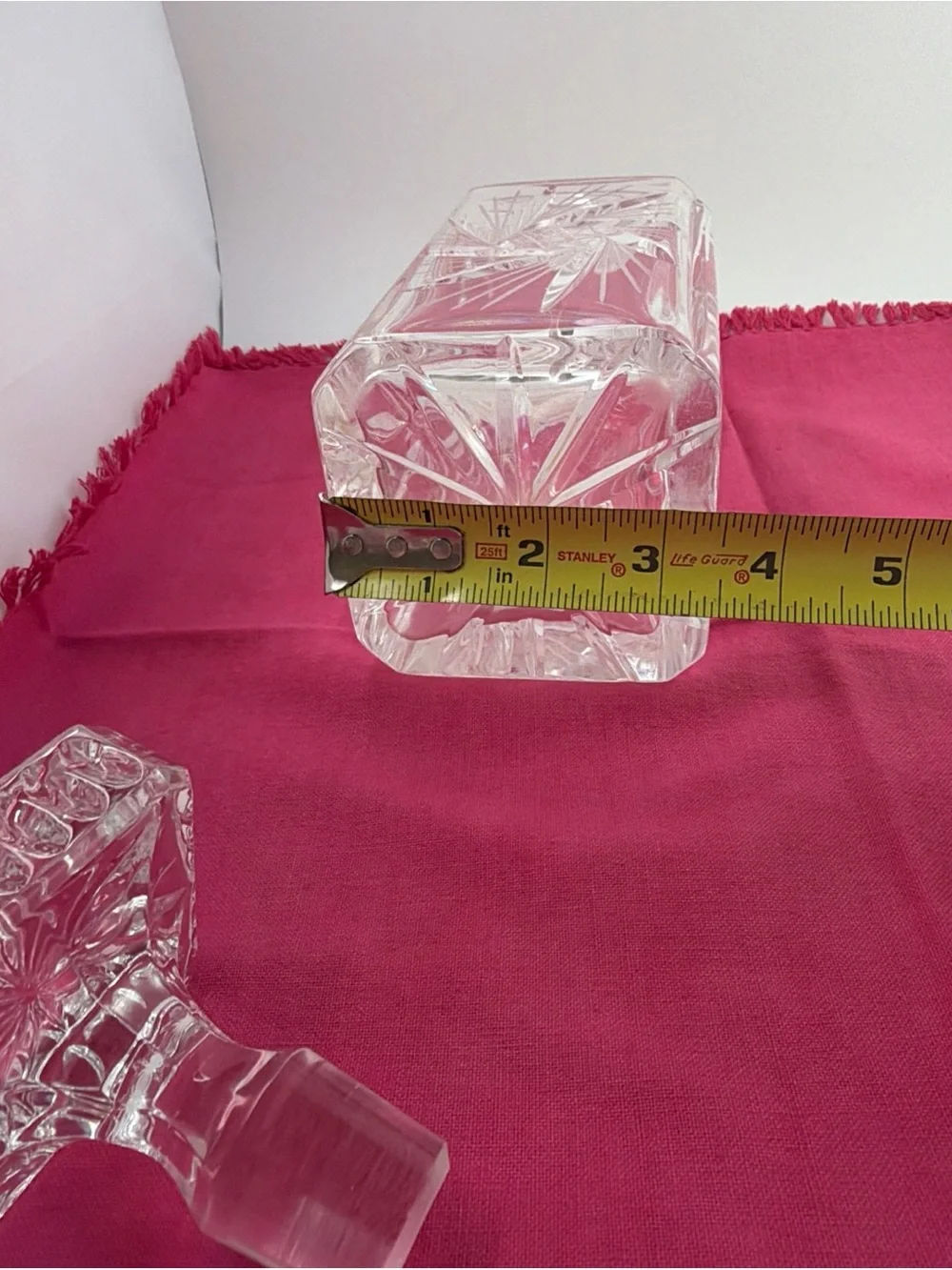 Vintage Clear Cut Crystal Pinwheel Square Decanter with Stopper
